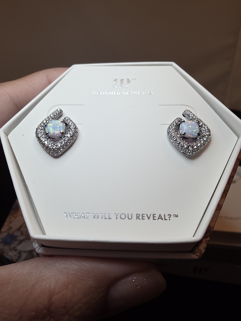 Opal Halo Stud Earrings & Necklace Set